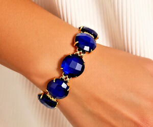Kendra Scott Cassie Statement Bracelet Cobalt blue cat's eye Glass Gold